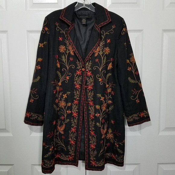 SilkLand Jackets & Blazers - SilkLand Embroidered Silk Coat Jacket Size M